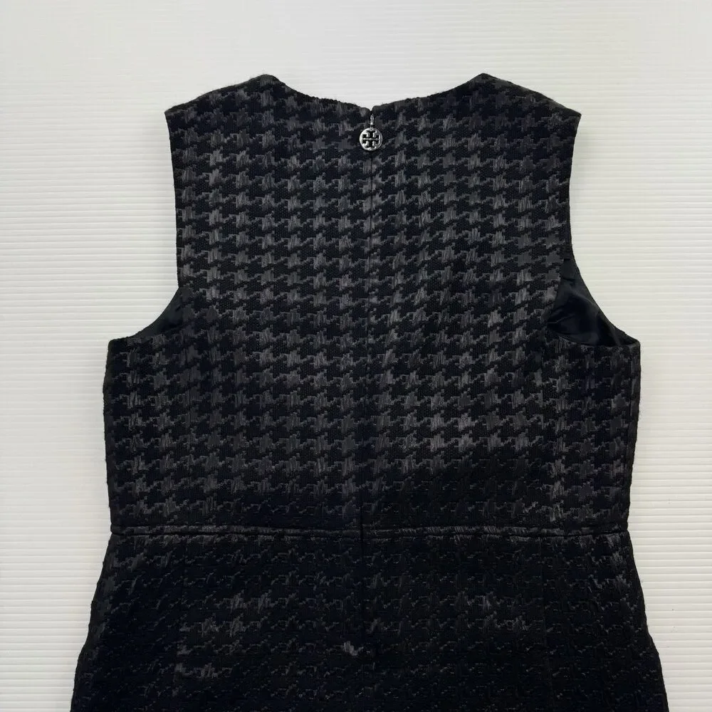 Tory Burch Fletcher Metallic Houndstooth Sheath Dress Size 10 Black Gray